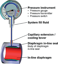 Figure 1. In-line diaphragm seal assembly on pressure gauge via capillary